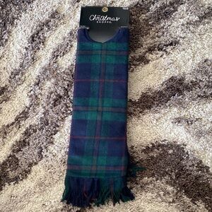 NWT BLUE & GREEN PLAID TREE SKIRT WITH FRINGE